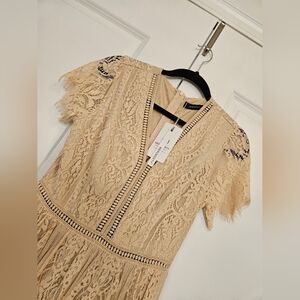 MEROKEETY Women's V Neck Short Sleeve Floral Lace Wedding Dress Bridesmaid.